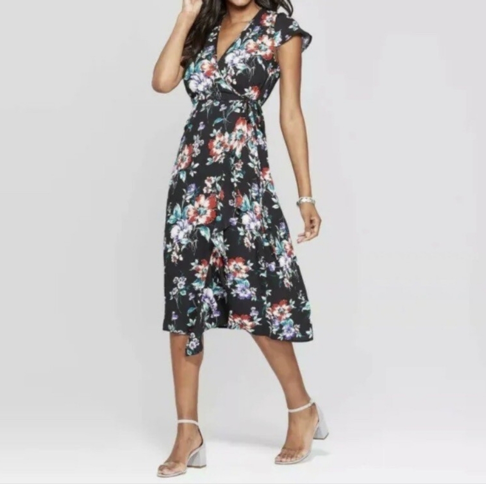 Xhilaration Black Floral Midi Dress